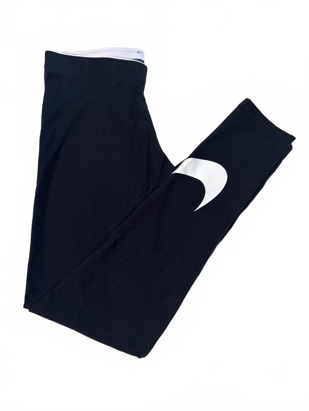 Nike Women's Black Leggings with White Swoosh Logo, Size Medium
